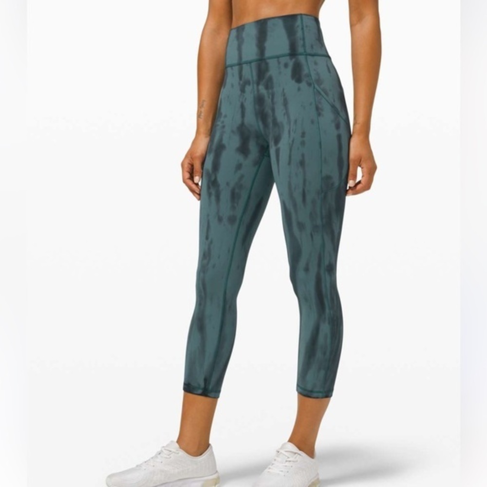 Lululemon Invigorate High-Rise Leggings 25", Forest Shibori Desert Teal, size 4